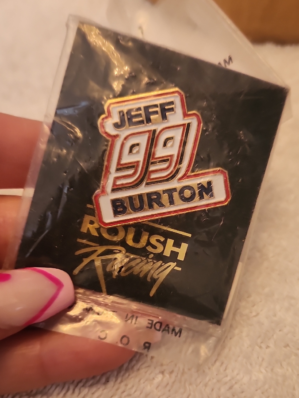 Vintage Jeff Burton 99 Enamel Racing Pin - Red, White, Gold